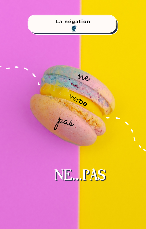 Visual Analogy (Ne...pas – macaron) A visual analogy compares the French negative structure to a macaron, helping learners remember that the verb is "sandwiched" between ne and pas.Visual Analogy · Visual Scaffolding.